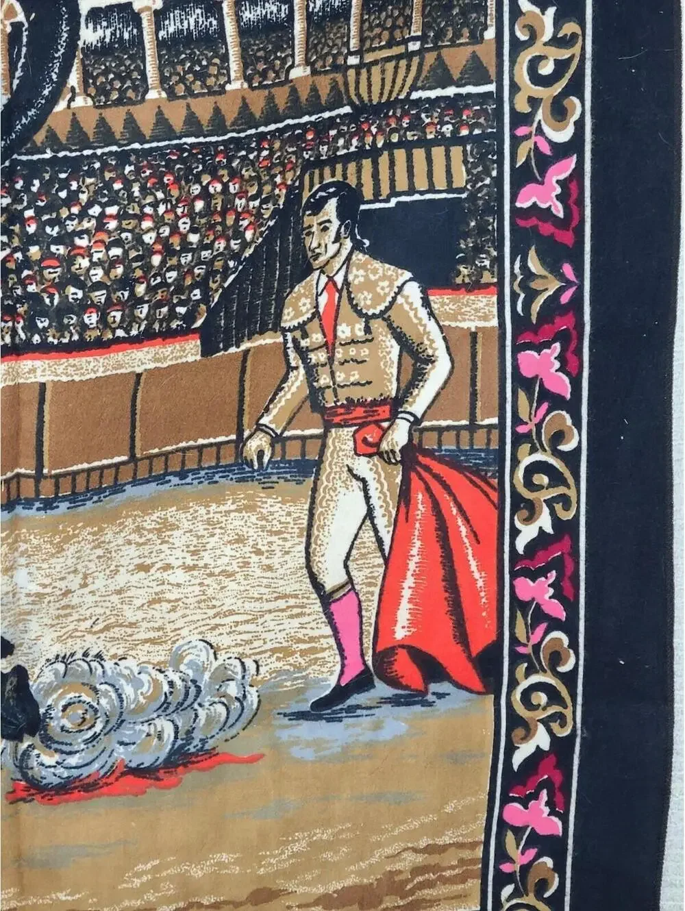 Vtg Velvet Tapestry Matador Cotton Wall Art 35x58” Retro Rug 1970s Spain Bull